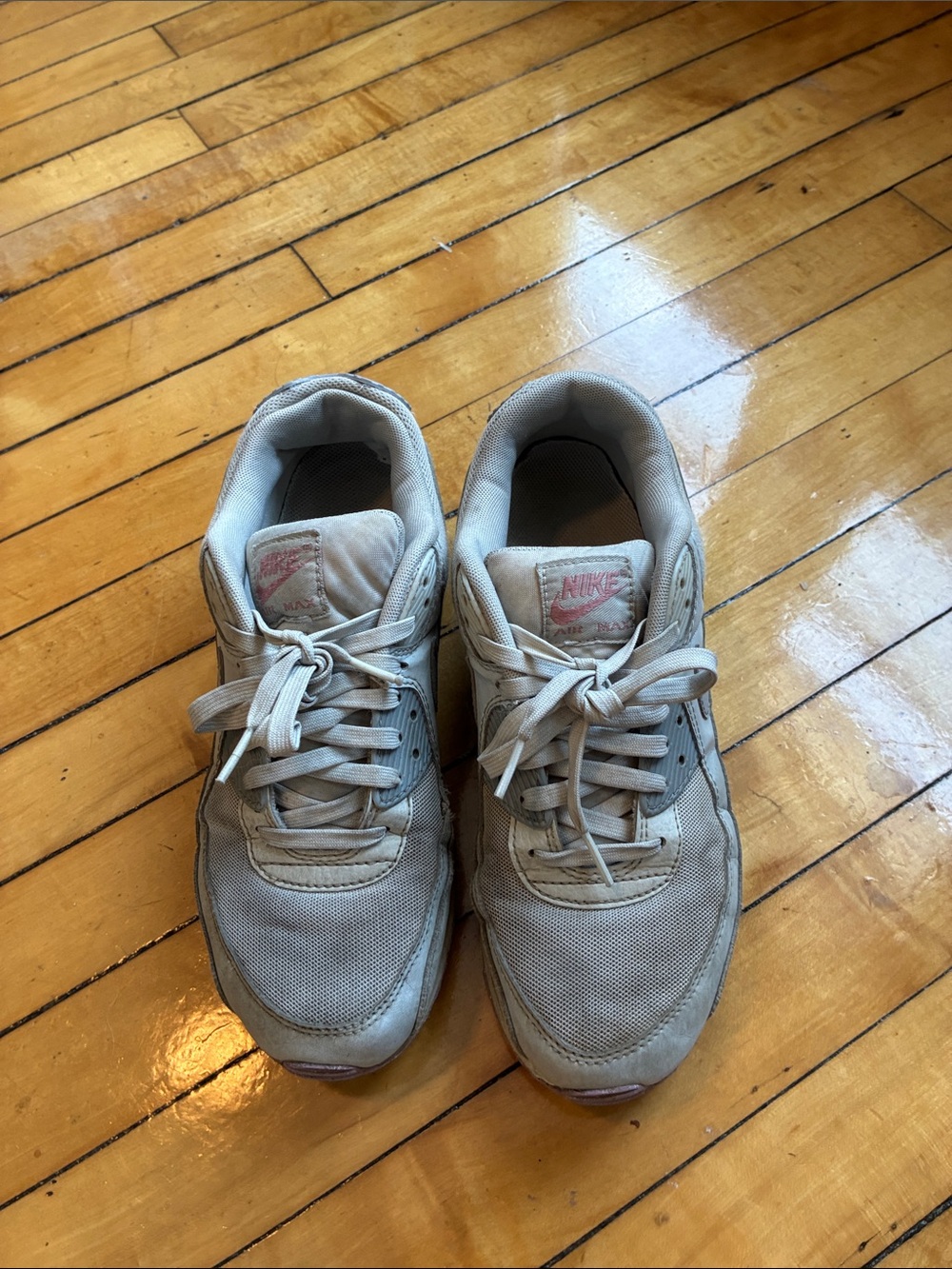 Nike Women Athletic Lace-Up Sneakers — Light Gray with Pink Logo